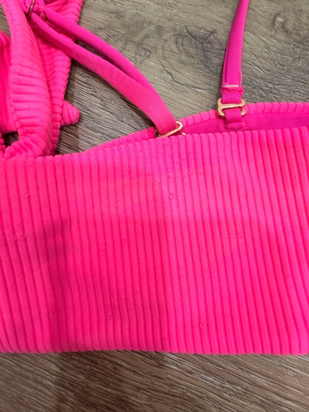 Frankies Bikinis Neon Pink Ribbed Tie-Front Bikini Top 0049 - Picture 5 of 5
